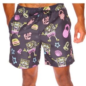 NWT Spongebob Neon Swim Trunk Black Size L